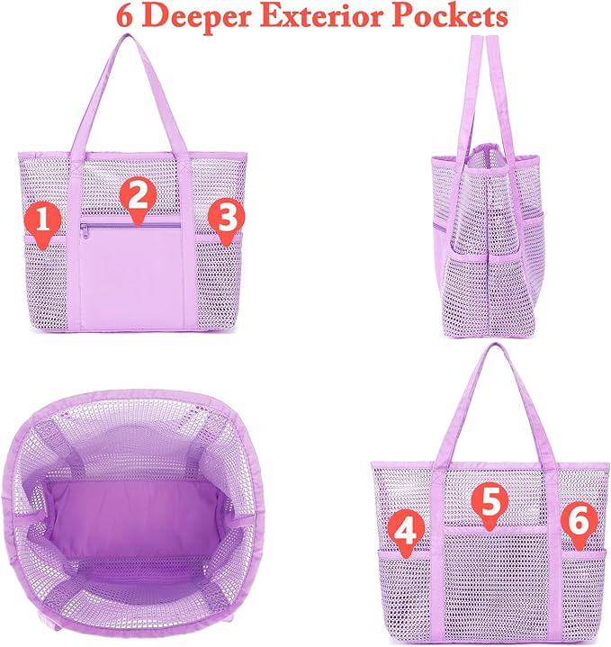 Fammart Mesh Beach Bag for Women, Casual Hobo Bags Large Beach Tote for Pool Travel Cruise Vacation Essentials