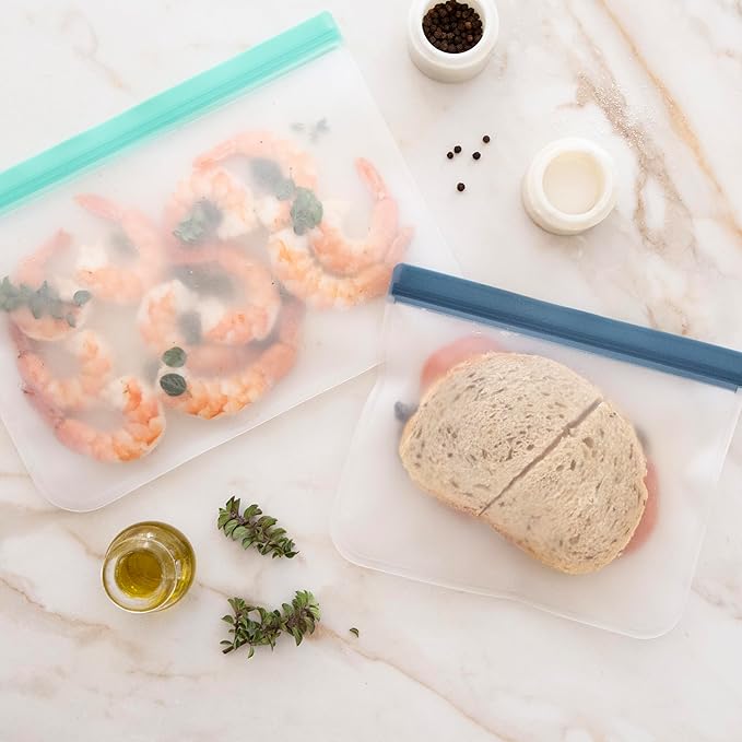 OGGI Reusable Food Storage Bags - Set of 6, 8.5x7"- Ideal for Lunch, Freezer, Sandwiches, Snacks, Storage, Snack Bag for Travel, Ice Bags Reusable - Durable, Food-Grade BPA-Free