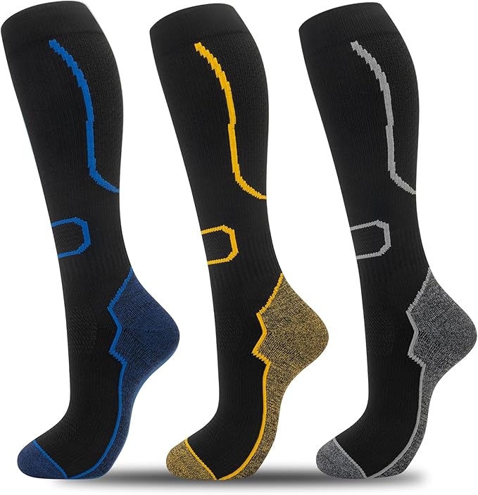 fenglaoda 3 Pairs Compression Socks for Women & Men Knee High Nurse Pregnant Cute Medical Running Travel Athletic