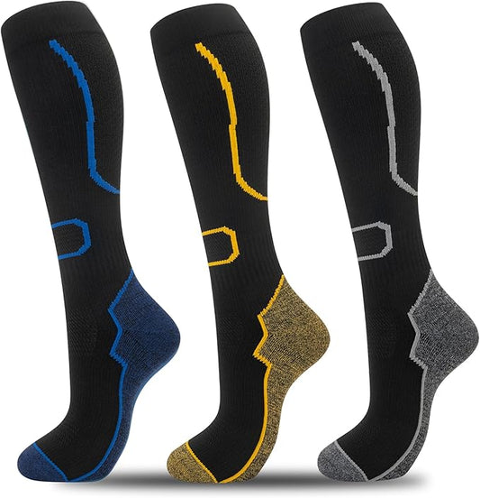 fenglaoda 3 Pairs Compression Socks for Women & Men Knee High Nurse Pregnant Cute Medical Running Travel Athletic
