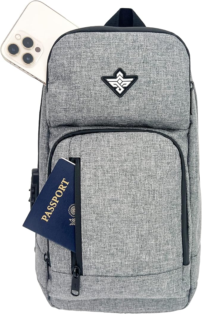 Equinox Sling Backpack Anti Theft Combination Lock Chest Shoulder Bag Waterproof Crossbody Casual Daypack (Grey)