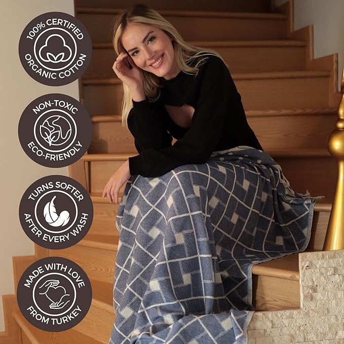 FESHKA Sand Free Turkish Beach Towel (37 x 67) Quick Dry Bath Towel, Oversized Beach Blanket, Lightweight for Travel - Made with 100% Organic Turkish Cotton - Medor (Denim)