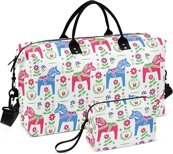 Travel Duffle Bag, Flower Horse Pattern Gym Bag with Storage Bag Weekender Overnight Bag for Men Women Trip Sports Yoga