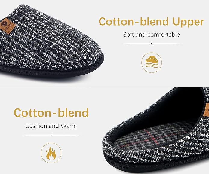ONCAI Men's House Slippers Memory Foam Slip-On Warm Cozy Scuff Home Bedroom Shoes with Indoor/Outdoor Rubber Soles US Size 7-15