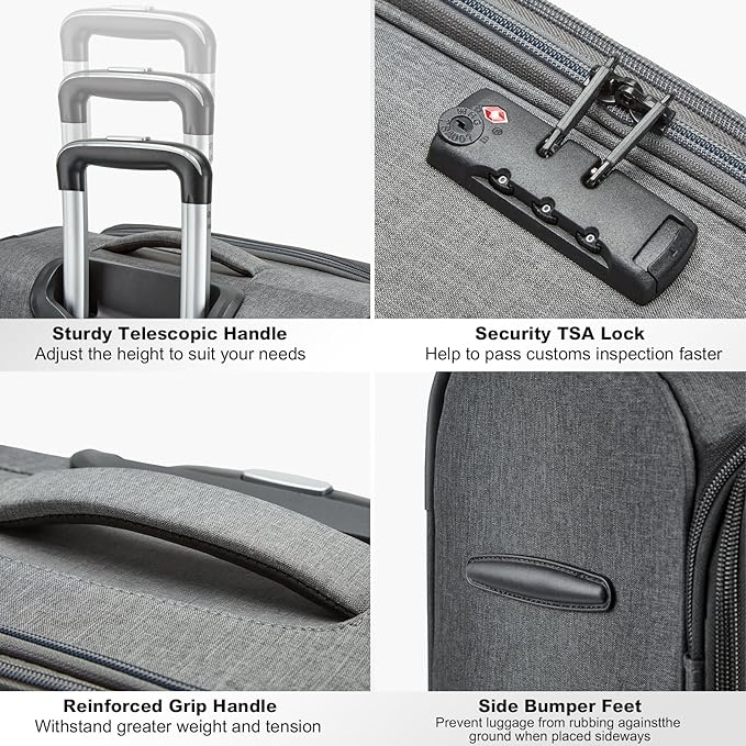 Kono 28 Inch Softside Expandable Checked Luggage with 8 Spinner Wheels TSA Lock Softshell Lightweight Business Travel Suitcase for Men and Women, Grey