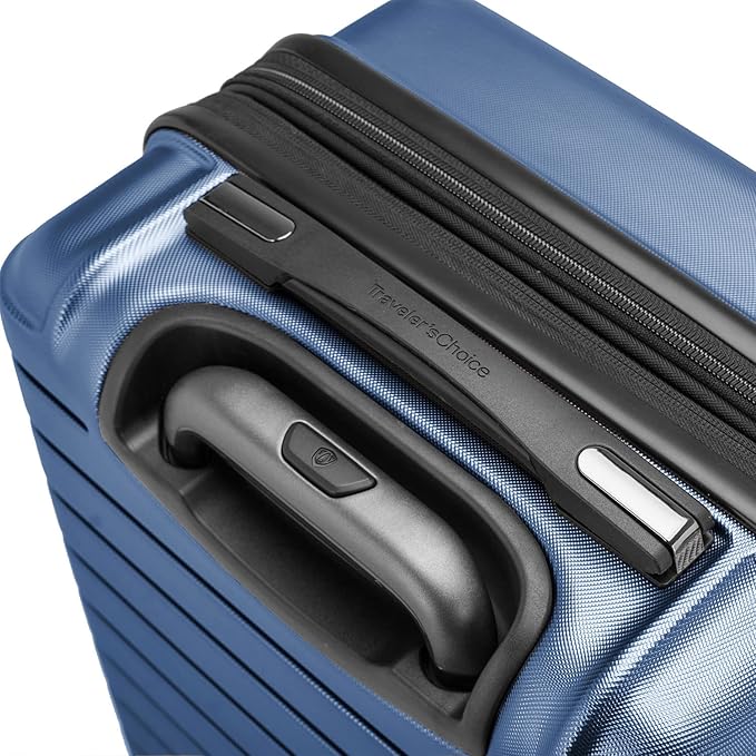Traveler's Choice Archer Polycarbonate Hardside Spinner Luggage Set, Blue, Carry-On 21-Inch, Tie Down Straps