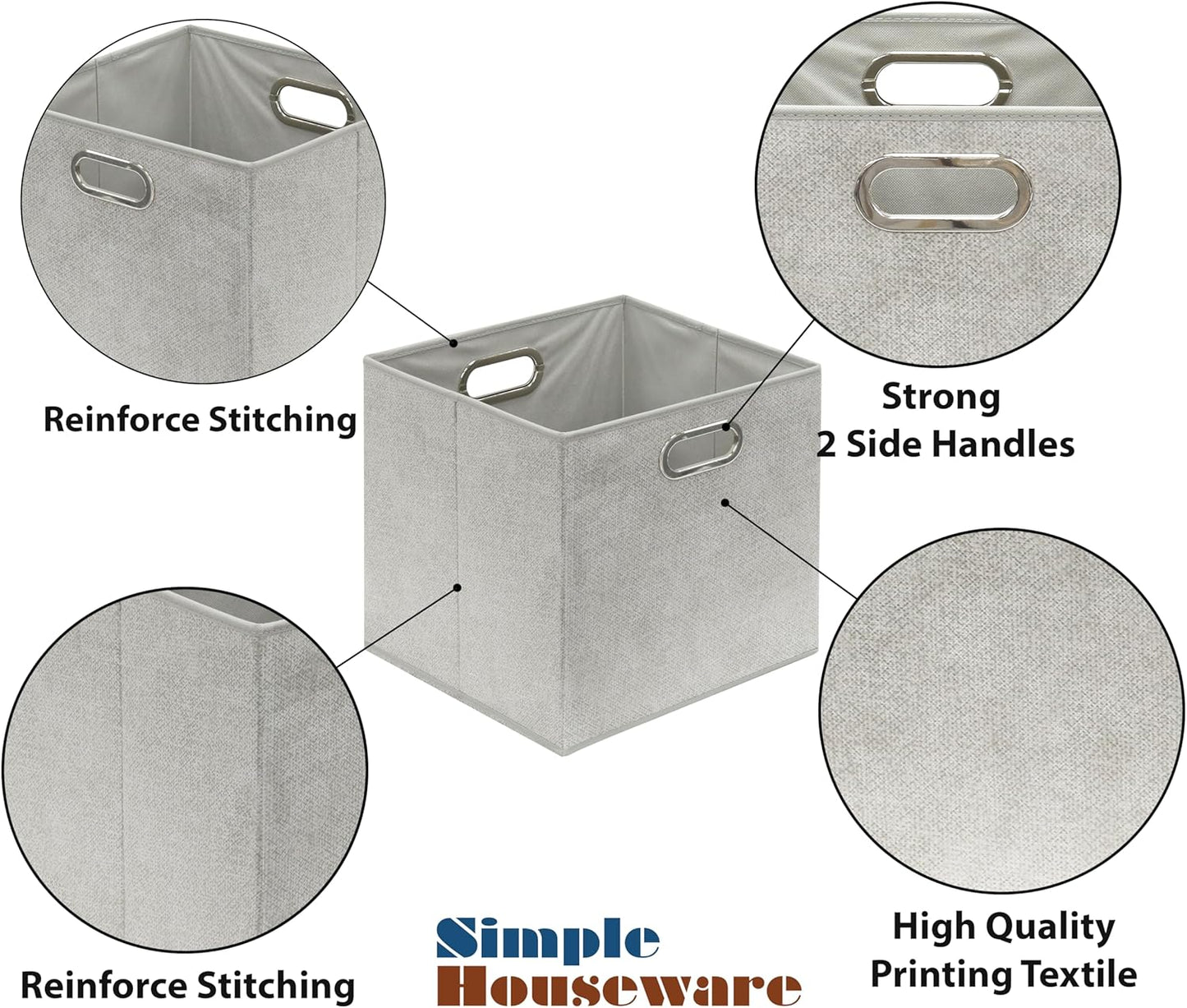 SIMPLE HOUSEWARE 13-Inch Collapsible Fabric Cube Storage Bin with Handles, Printed Design, 3 Pack, Gray