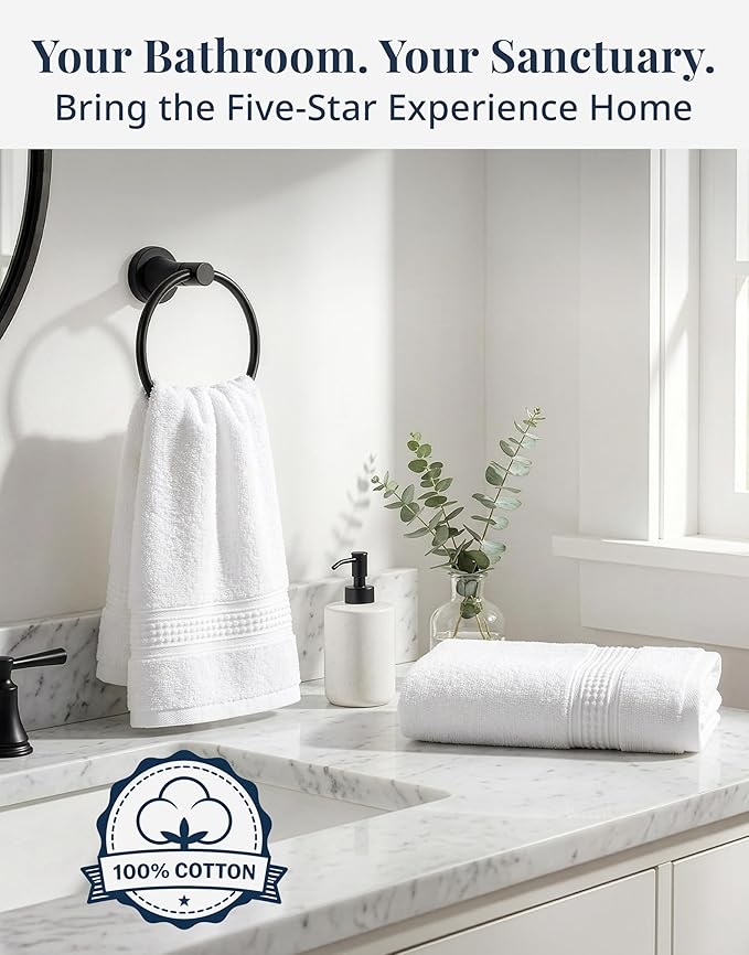 White Hand Towels for Bathroom - Pack of 6 (16"x28") 100% Cotton Hand & Face Towels - Soft, Durable, Quick Dry & Highly Absorbent, Fingertip Towel for Bathroom - Great for Gym, Salon, Spa & Family Use