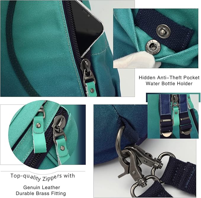 KL928 Canvas Sling Bag - Small Crossbody Backpack Shoulder Casual Daypack Rucksack for Men Women(Large Version,Blue+GrayishGreen)