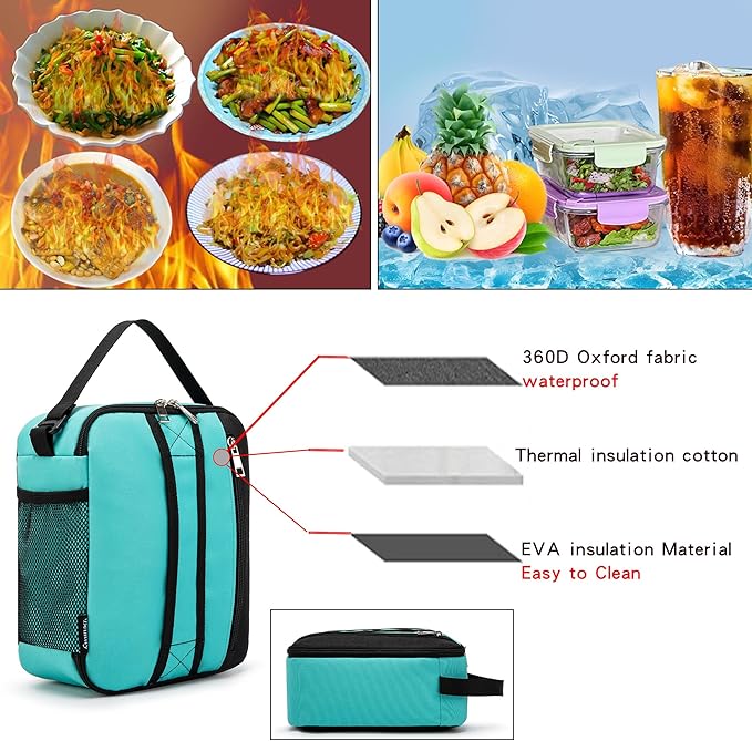 BEIMILY Lunch Box for Men Women Adults,Small Insulated Lunch Bag for Office Work Picnic,Reusable Portable Lunchbox,Soft Cooler Tote Bag(Light blue green)