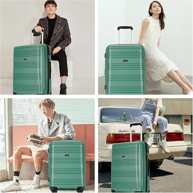 GinzaTravel 4 Piece Hardshell Expandable Luggage Sets with Spinner Wheels TSA Lock,Large Suitcases with Wheels, 20inch 25inch 29inch, Green