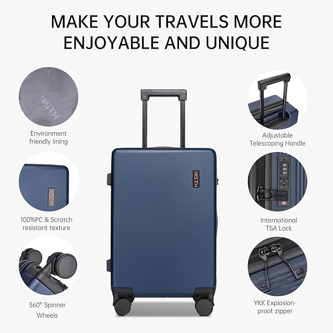 Carry on Luggage 22x14x9 Airline Approved, 20 Inch Carry-on Suitcase, Hard Shell Luggage with Spinner Wheels, Hardside Small Rolling Suitcase with TSA Lock for Travel (Blue, 20 Inch)