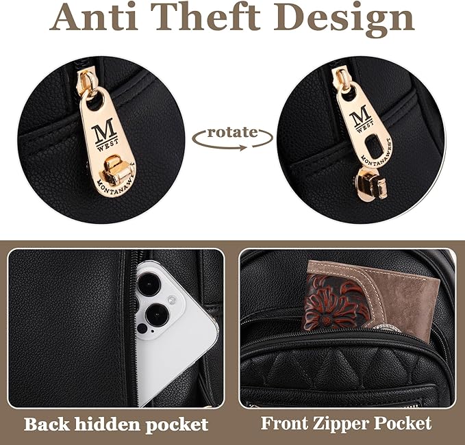 Montana West 3Pcs Anti Theft Backpack Purse for Women Small Quilted Backpack Set