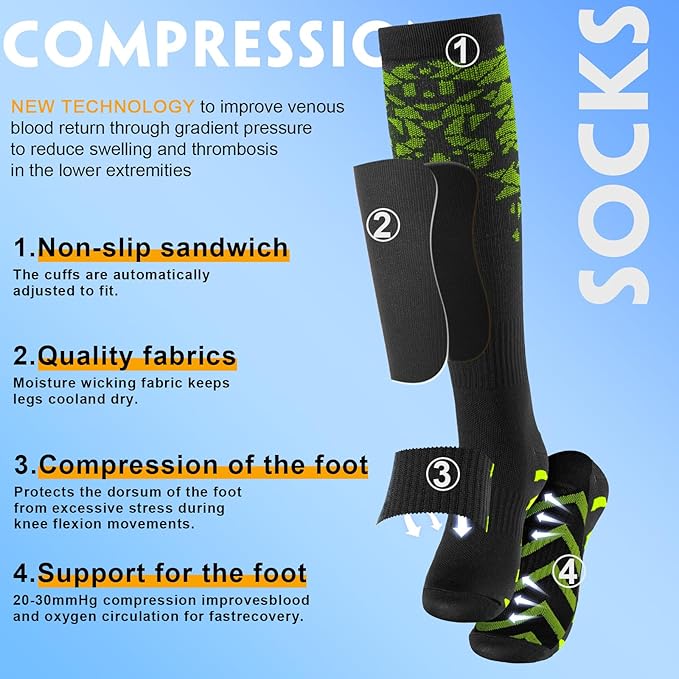 bropite Flora Compression Socks for Women & Men-Knee high 6 Pairs 20-30mmhg Support Running Nurse Travel