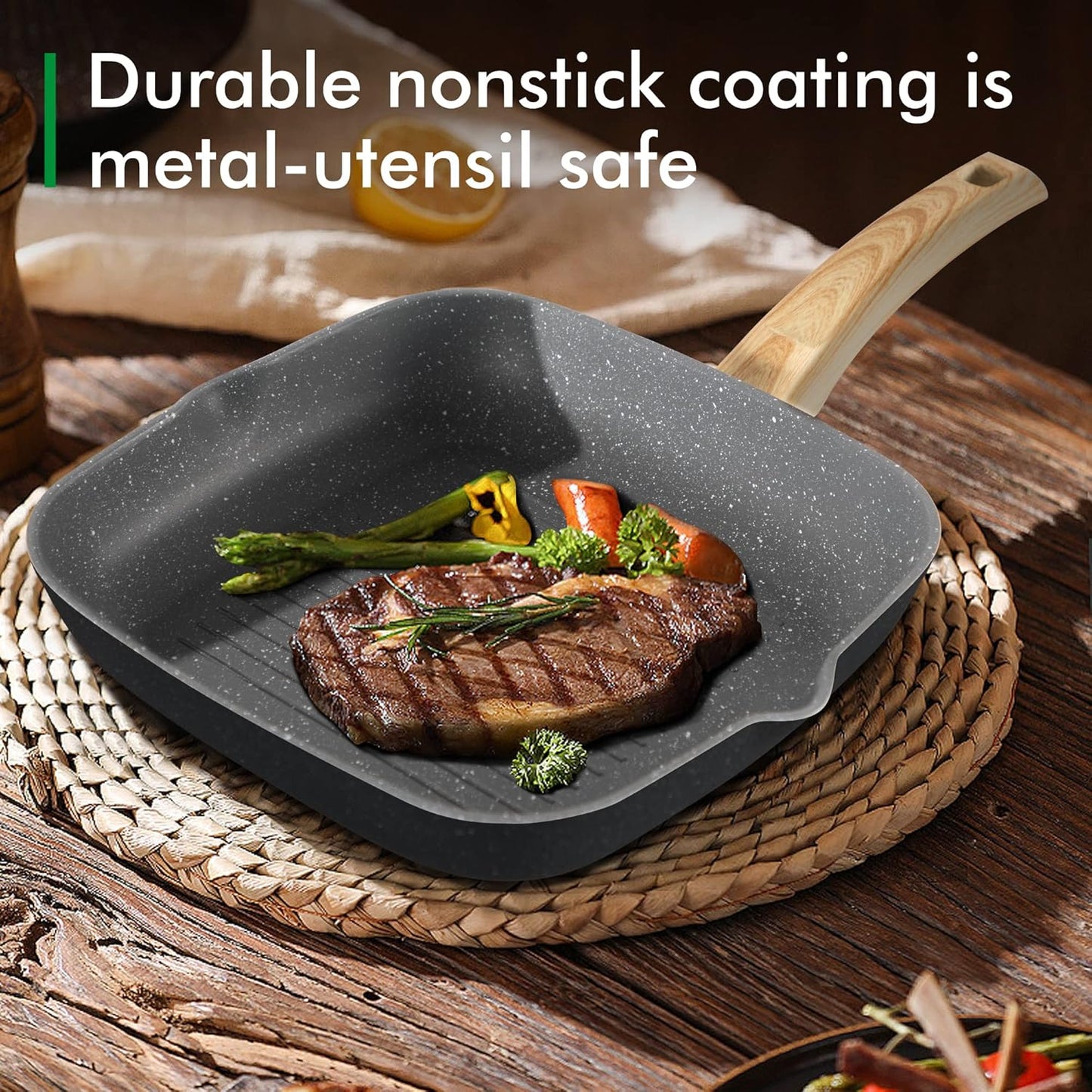 MAISON ARTS 17 Piece Pots and Pans Set Non Stick, Kitchen Cookware Sets with Nonstick Granite Stone Coating, Suitable for Induction Cooktops, Grey