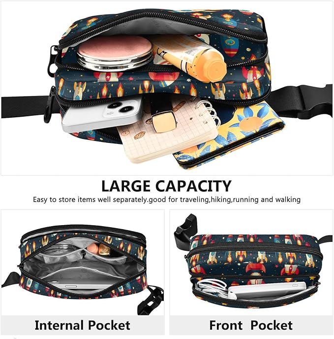 Kawaii Space Rockets Fanny Pack for Women Men Water Resistant Fashion Waist Packs with Adjustable Strap Belt Bag for Travel Workout Jogging Hiking 21219356