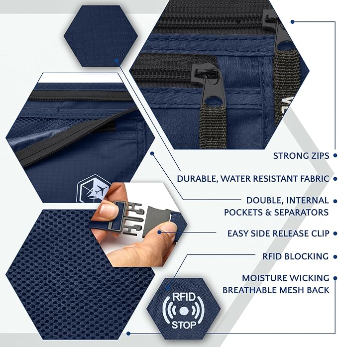 VENTURE 4TH Travel Money Belt & Quick Dry Towel Set - Ideal for Vacations, Backpacking & Business Trips - XL Travel Towel