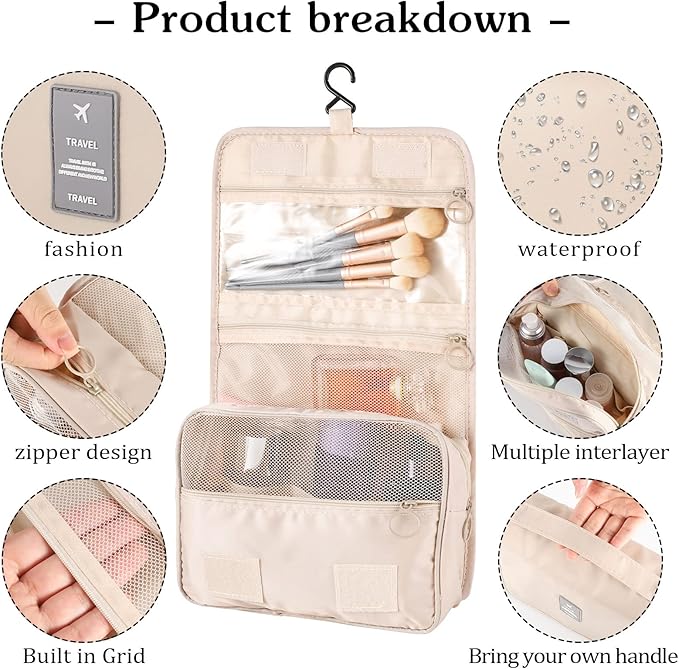 Pengxiaomei Hanging Toiletry Bag Waterproof Traveling Toiletries Bag Portable Travel Makeup Pouch Multifunction Travel Bathroom Bag Stocking Stuffers for Women Girls Christmas Gifts