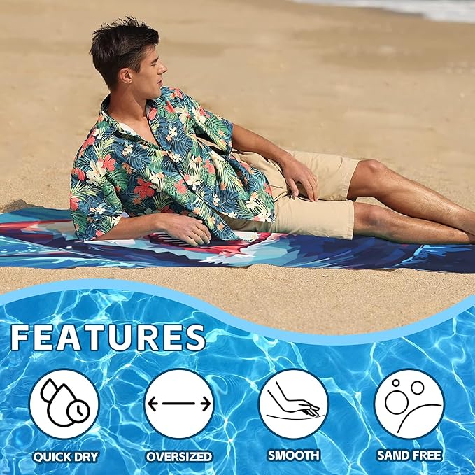 Microfiber Beach Towels,Watercolor Wild Animal Shark in Deep Sea Oversized Absorbent Bath Towels,Soft Quick Dry Thin Camping Towel for Adults Women Men,29.5"×59"