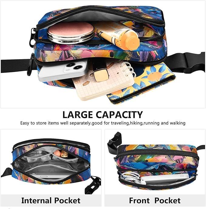 Colorful Cat Oil Painting Fanny Pack for Women Men Water Resistant Fashion Waist Packs with Adjustable Strap Belt Bag for Travel Workout Jogging Hiking 21220426
