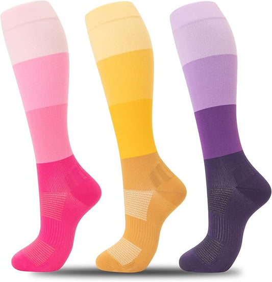 fenglaoda 3 Pairs Compression Socks for Women & Men Knee High Nurse Pregnant Cute Medical Running Travel Athletic