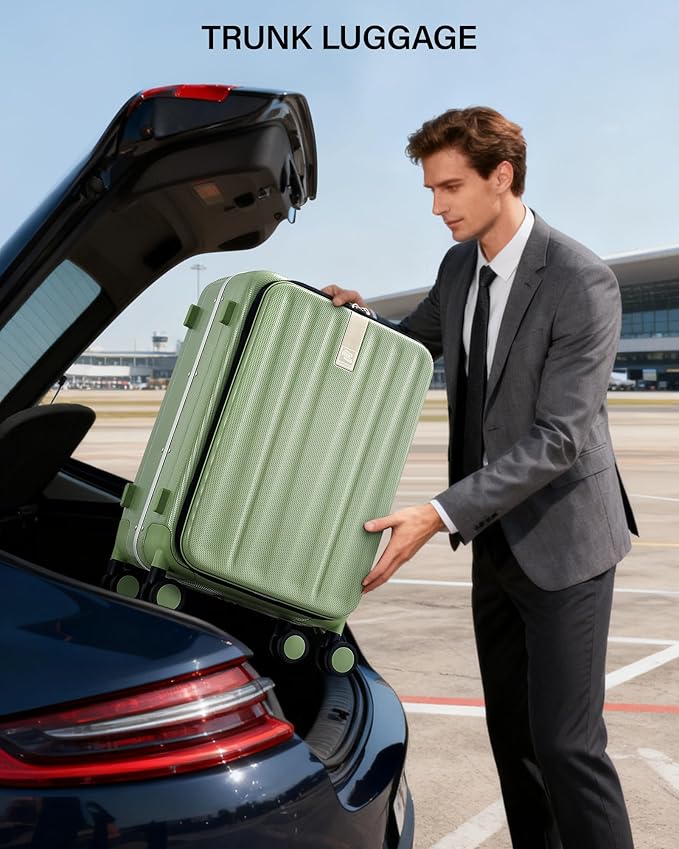Hanke 16 Inch Underseat Carry On Luggage with Wheels,Small Hard Shell Suitcases for Weekender,Top Opening Lightweight Travel Luggage Suitcase for Womem Men,Bamboo Green.