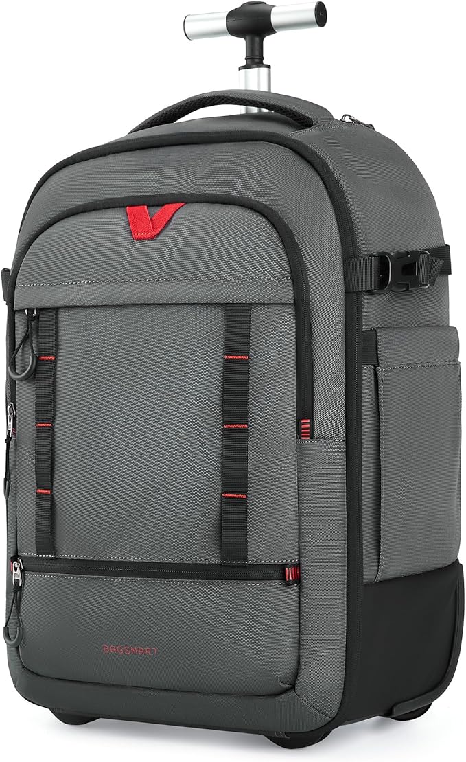 BAGSMART Rolling Camera Bag for DSLRs, Professional Large Camera Backpacks for Travelling Photographers, Photographic Rolling Case & Travel Suitcase, Grey