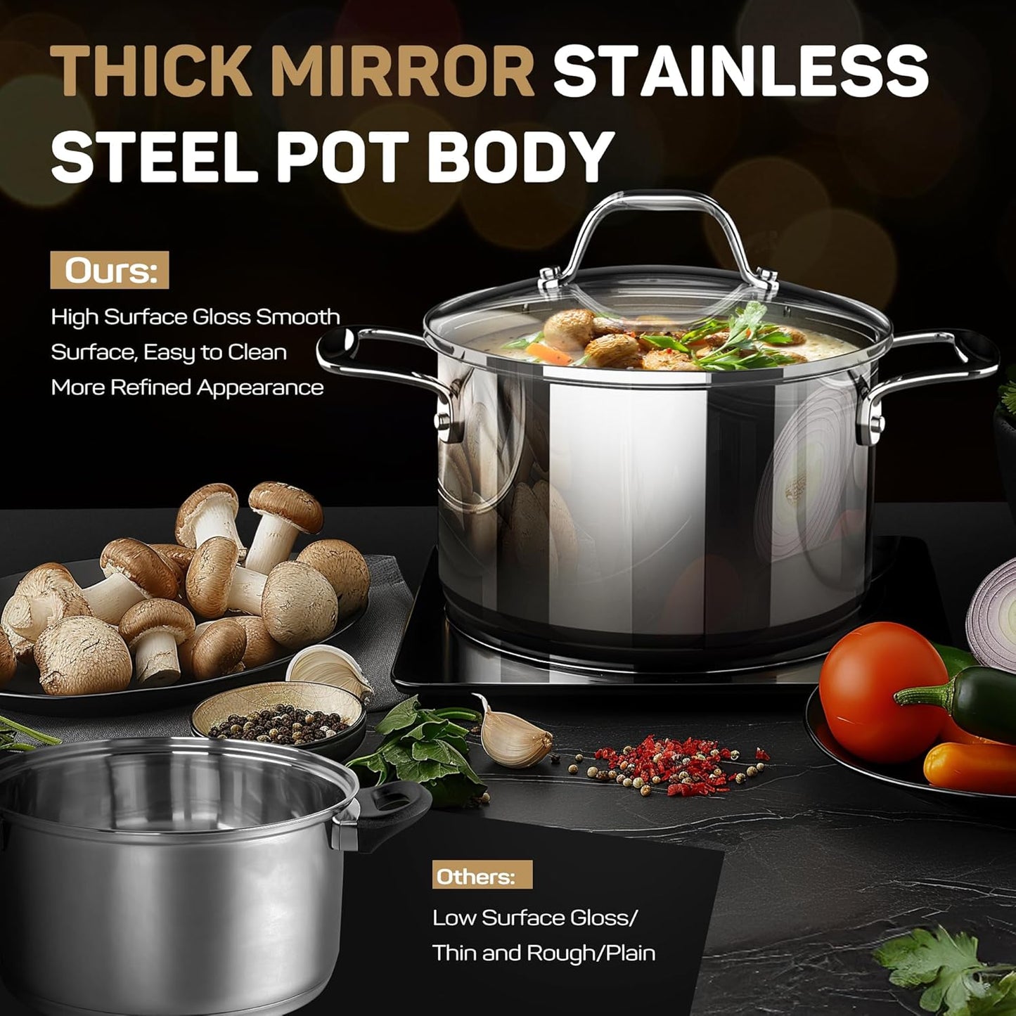 Tri-Ply Stainless Steel Pots and Pans Set 11-PC, 18/10 Stainless Steel Induction Cookware Set with Steamer Insert, Kitchen Cookware Sets with Stay Cool Ergonomic Handles, Dishwasher, Oven Safe