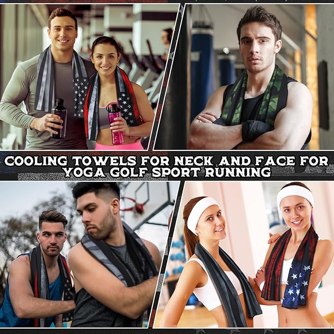 12 Pcs Flag Baseball Cooling Towels Bulk for Neck and Face 40" x 12" Sweat Towels for Hot Weather Ice Breathable Soft Chilly Cooling Towel Microfiber Workout Rags for Gym Yoga Sport Running