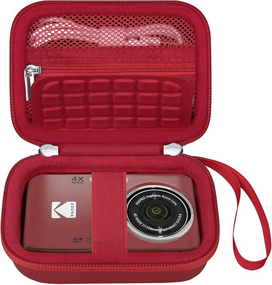 Elonbo Camera Carrying Case for KODAK PIXPRO FZ55 / FZ53 / FZ45 / FZ43 16MP Digital Camera, Vlogging Camera Storage Holder Travel Bag, Mesh Bag Fits Batteries, Cable, Memory Card, Red