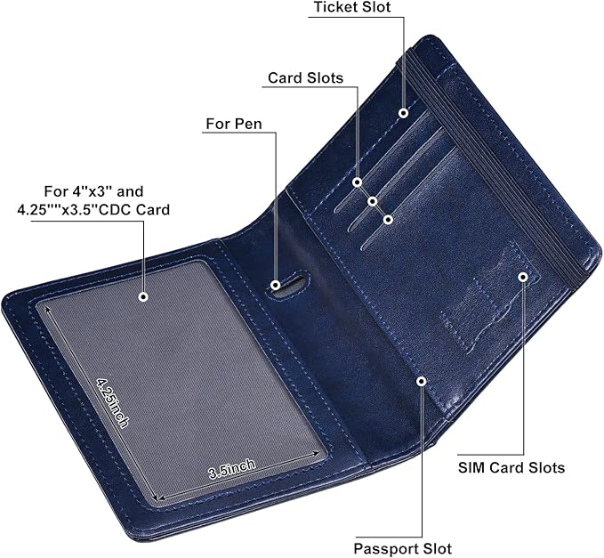HerriaT Passport and Vaccine Card Holder Combo,Cover Case with CDC Vaccination Card Slot, Leather Travel Documents Organizer Protector, with RFID Blocking, for Women and Men