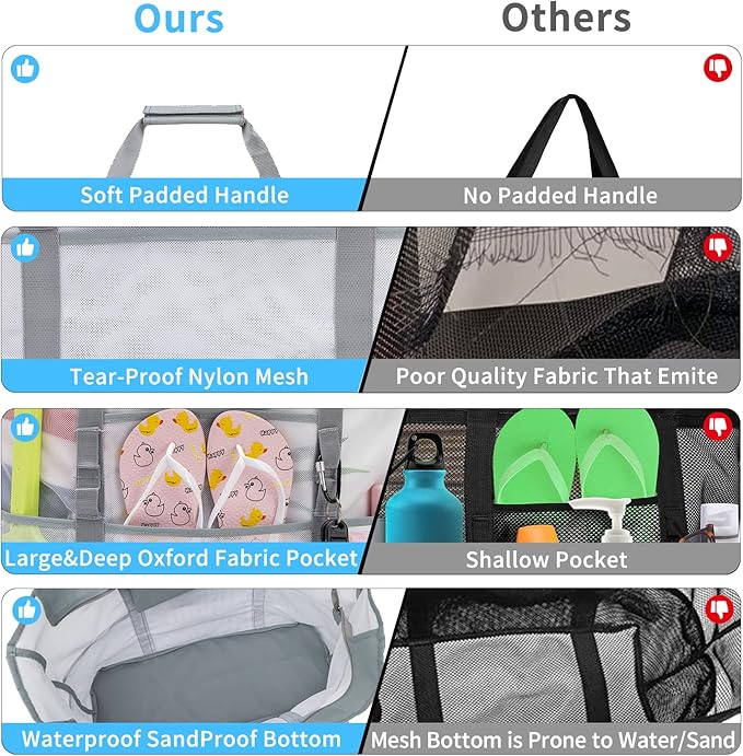 KABAQOO Mesh Beach Bag, Extra Large Beach Bags with 9 Pockets & Zipper Waterproof Lightweight Beach Tote for Beach/Pool Trip | Extra Large, 9 Pockets, Zipper, Waterproof, Lightweight, Beach/Pool Trip