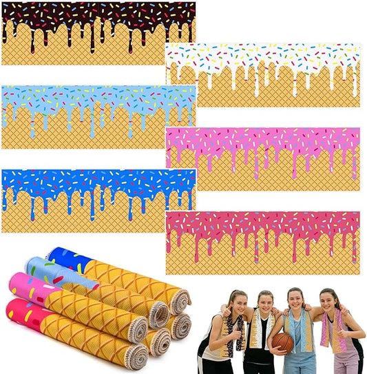 12 Pcs Mini Ice Cream Drip Baseball Party Favor Cooling Towel Gift 30 x 9 Inch Microfiber Ice Cream Drip Cooling Towels Sweat Absorbent Baseball Team Gift for Hot Weather Workout Yoga Gym Coach