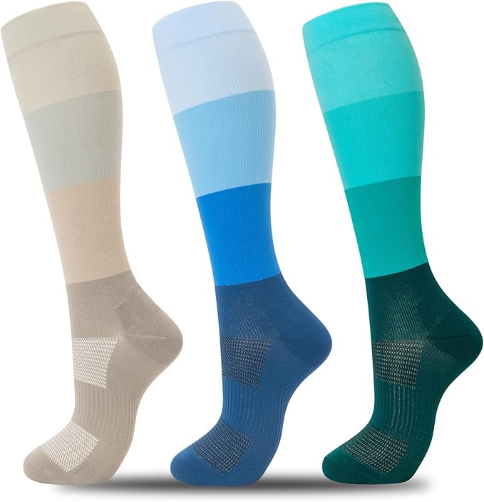 fenglaoda 3 Pairs Compression Socks for Women & Men Knee High Nurse Pregnant Cute Medical Running Travel Athletic
