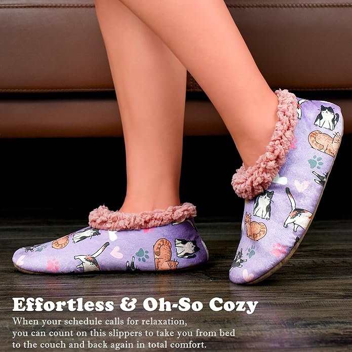 Soft Fuzzy Slippers for Women Indoor, Warm Furry House Sock Shoes Fluffy Lined, Bedroom Booties Non-Slip Gripper Soles, Winter Cozy Christmas Gifts