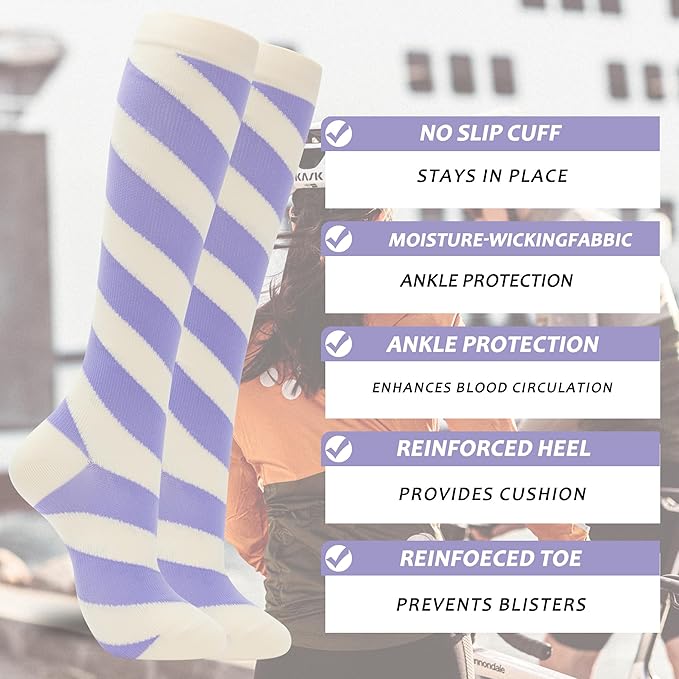 fenglaoda 3 Pairs Compression Socks for Women & Men Knee High Nurse Pregnant Cute Medical Running Travel Athletic