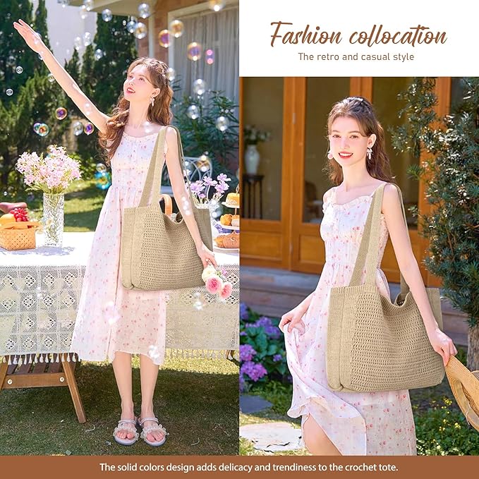 hatisan Crochet Bags for Women - Summer Beach Tote, Aesthetic Hippie Knit Bag