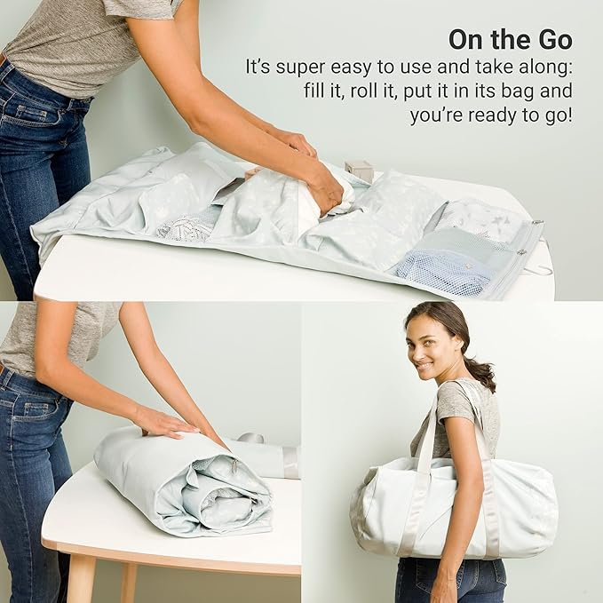 BabyToLove Roll n' Go Organizer Bag | Compact Diaper Bag with Storage Compartments | Travel Organizer for Baby Essentials | Green Tropic