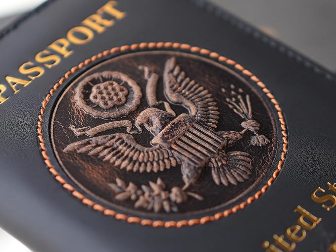 RFID Leather Passport Cover USA - Premium Travel Wallet with 6 Card Slots, ID Window, Boarding Pass Holder, Cash Compartment + Free Keychain (Black)