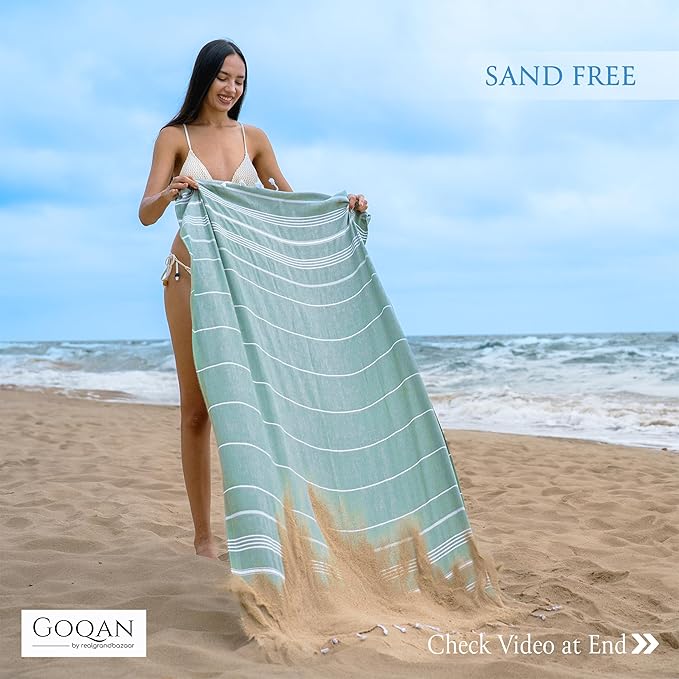 GOQAN Turkish Beach Towel Oversized 39x71 | Thin, Lightweight, 100% Cotton and Sand Free Towel is Suitable for Beach, Bathroom, Pool, Travel & Swim - Tropical G