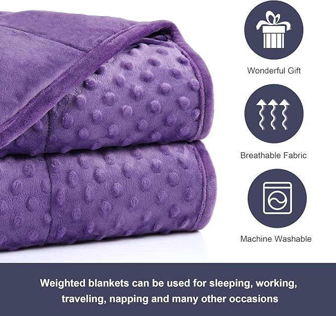 Alomidds Weighted Blanket (60"x80",15lbs Queen Size - Purple), Weighted Blankets for Adults, Breathable Soft and Comfort Minky, Heavy Blanket Microfiber Material with Glass Beads