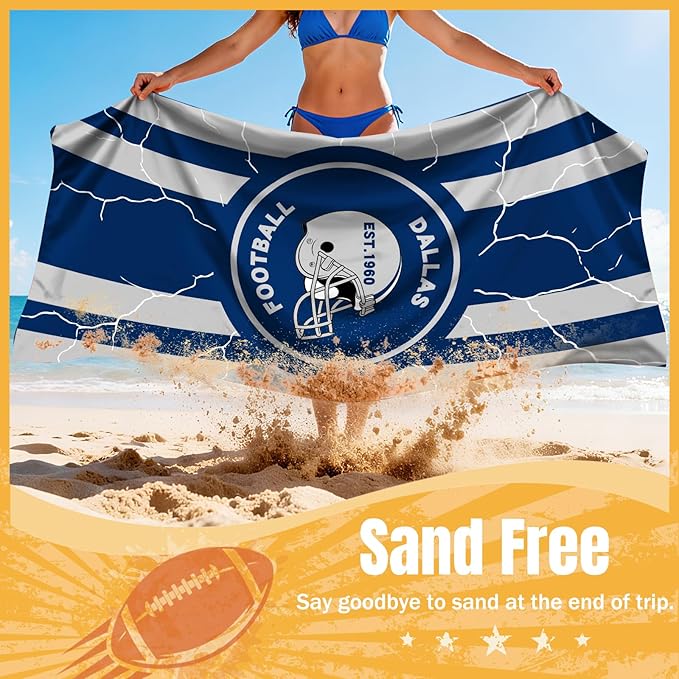 Football Fan Thin Lightweight Microfiber Beach Towel Dallas Themed Oversized Towels Men Women Apparel Cowboys Team Boyfriend Bf Father Friend Christmas Xmas Father Day Cool Fun Nice Gift