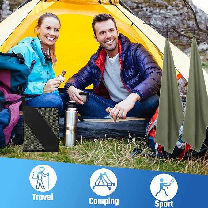 4 Pcs Quick Dry Camping Towel Absorbent Microfiber Travel Towel 47.24'' X 23.62'' Travel Wash Cloth Set for Backpacking Camping Beach Gym Sports Yoga Swimming Pool