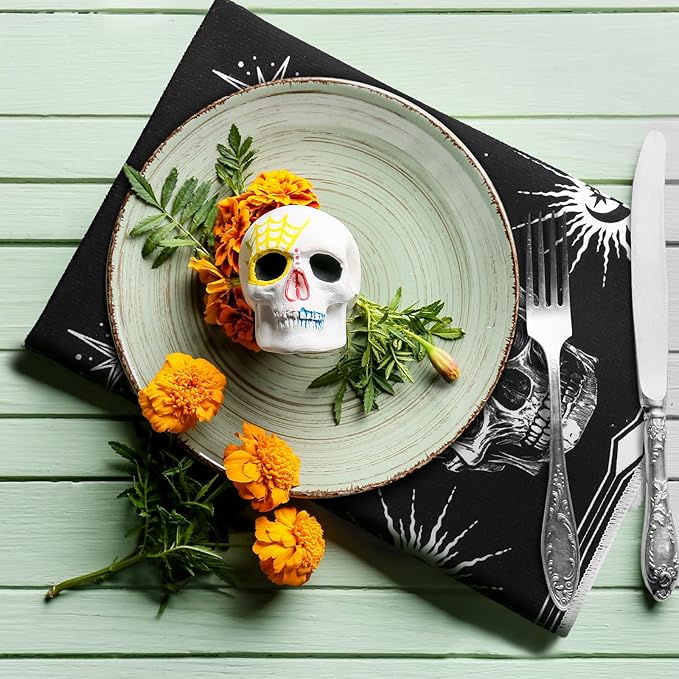 Bencailor 6 Pcs Skull Kitchen Towels Gothic Skeleton Dish Hand Towels Horror Skull Tea Washcloth for Bathroom Kitchen Goth Decor Gifts 24 x 16''