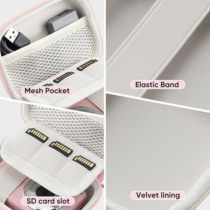 Camera Case for Digital Camera CAMKORY DC403 FHD 1080P/ KODAK PIXPRO FZ55/ FZ45, Small Travel Compact Camera Holder with Mesh Pocket for Accessories SD Card (Pink)