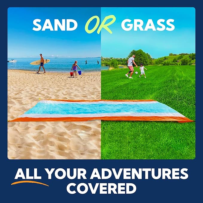SUN NINJA Oversized Beach Blanket - Sandproof Beach Blanket, 10ft x 9ft Sand Free Blanket, Lightweight, Water Resistant, Includes Carry Bag, 4 Pegs, Shoulder Strap for Family Outings