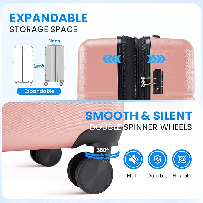 Simple Deluxe 28 Inch Hardside Carry On Luggage, Suitcase with Double Spinner Wheels & TSA Lock, Hard Shell Suitcase, Expandable Rolling Lightweight Luggage, Pink