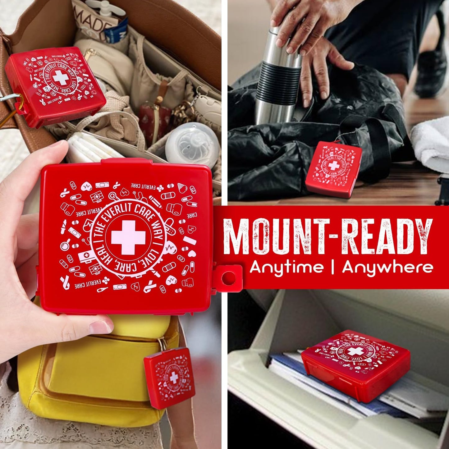 EVERLIT Pocket-Aid Mini First Aid Kit | Compact, Portable Hard-Shell Cases of 50 Items | Cuts, Scrapes, Wound Care Essentials for Travel, Outdoor, School, Camping, Home, Office (12 Packs | 600 Pcs)