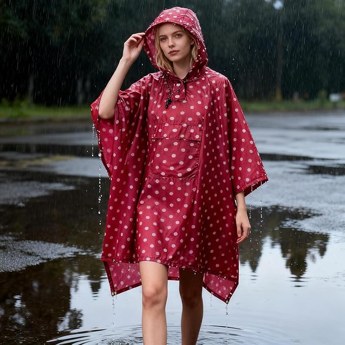 Hooded Rain Poncho for Adults - Waterproof Rain Coat and Lightweight Jacket 3-in-1 Multi-Function with Pockets