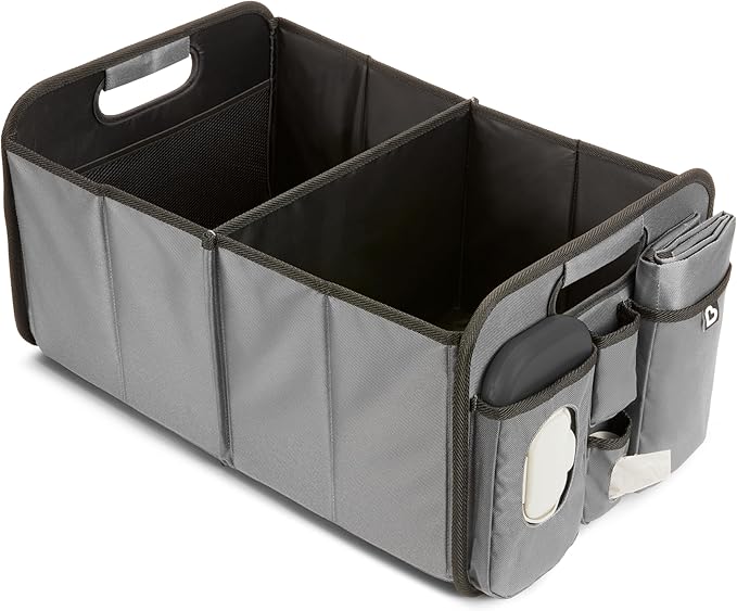 Munchkin Out-n-About Trunk Organizer for SUVs and Cars with Portable Changing Pad and Wet Baby Wipes for Diaper Changes On-the-Go, Collapsible, Grey